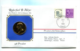 Etats - Unis USA " Presidents Of United States" Gold Plated Medal "" Rutherford B. Hayes "" FDC / BU / UNC - Verzamelingen