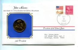 Etats - Unis USA " Presidents Of United States" Gold Plated Medal "" John Adams "" FDC / BU / UNC - Collections