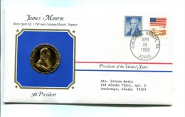 Etats - Unis USA " Presidents Of United States" Gold Plated Medal "" James Monroe "" FDC / BU / UNC - Verzamelingen