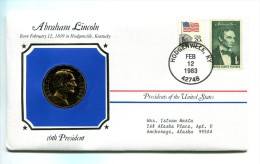 Etats - Unis USA " Presidents Of United States" Gold Plated Medal "" Abraham Lincoln "" FDC / BU / UNC - Verzamelingen