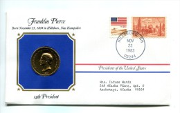 Etats - Unis USA " Presidents Of United States" Gold Plated Medal "" Franklin Pierce "" FDC / BU / UNC - Collections