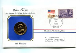 Etats - Unis USA " Presidents Of United States" Gold Plated Medal "" Zachary Taylor "" FDC / BU / UNC - Collections