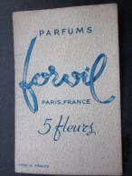 Carte Parfumée Parfum Forvil Paris-France >> Cinq Fleurs Made In France 1950 Vintage - Anciennes (jusque 1960)