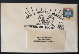 ETATS UNIS  Oblitération Temporaire "GEM & MINERALS STATION " Sur Enveloppe  15/09/1989 DENVER CO - Mineralien