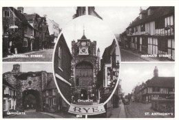 Postcard Multiview RYE Sussex Watchbell Mermaid Landgate Church St Anthony's Repro - Rye