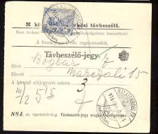 Hungary  DEBRECZEN  1915   Telephonic - Ticket    Telefonische - Ticket     TELEPHONE RECEIPT   Tavbeszelo - Jegy - Télégraphes