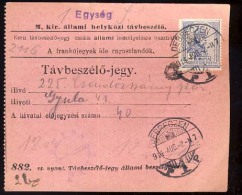 Hungary  Debreczen 1914   Telephonic - Ticket    Telefonische - Ticket     TELEPHONE RECEIPT   Tavbeszelo - Jegy - Telégrafos