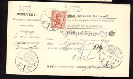 Hungary   EGER   1914  Telephonic - Ticket    Telefonische - Ticket     TELEPHONE RECEIPT   Tavbeszelo - Jegy - Telegraphenmarken