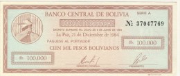 BILLET # BOLIVIE # 100000 PESOS BOLIVIANOS  # 1984 # PICK N° 188 - Bolivië