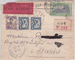 INDOCHINE - 1932 - ENVELOPPE Par AVION RECOMMANDEE De HUE Pour PARIS - Briefe U. Dokumente