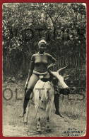 GUINE BISSAU - COSTUMES - MULHER MONTANDO UM BOI - 1950  REAL PHOTO  PC - Guinea Bissau