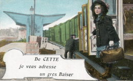 CETTE (34) Carte Fantaisie Gros Baiser Train - Sete (Cette)