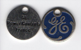 Jeton  De   Caddie  Argenté  Verso  GE  Power  Controls  France - Trolley Token/Shopping Trolley Chip