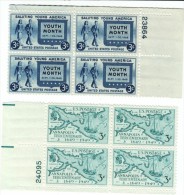 Lot Of 2 Plate # Blocks, Sc#963 & #984, Youth Month & Annapolis Maryland Commemorative US Postage Stamps - Plattennummern