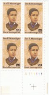 Plate # Block Sc#2567, Jan Matzeliger Black Heritage Series Commemorative US Postage Stamp - Plattennummern