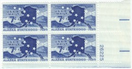 Plate # Block Sc#C53 & #C55, Alaska And Hawaii Statehood Air Mail US Postage Stamps - Plate Blocks & Sheetlets