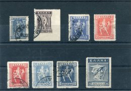 1919-23/1918 Greece- "New Lithographic Values"- Complete Set Used Hinged (80l. Corner Margins, 5drs. Light Bend) - Used Stamps