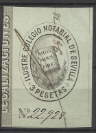 1384-BELLISIMO Y RARO SELLO FISCAL GRAN FORMATO SEVILLA ILUSTRE COLEGIO NOTARIAL DE SEVILLA,SPAIN REVENUE  3 PESETAS - Revenue Stamps