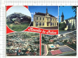 NEUVILLE  Du  POITOU -  5 Vues : Hôtel De Ville - Dolmen Pierre Levée -  Eglise - Vue Aérienne - Bourg - STADE SPORTIF - Neuville En Poitou