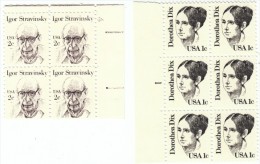 Lot Of 3 Plate # Blocks, Sc#1844 & #1845, Great American Issue,  Dorothea Dix Igor Stravinsky US Postage Stamps - Plate Blocks & Sheetlets