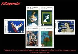 PIEZAS. CUBA MINT. 2013-18 70 ANIVERSARIO DEL DEBUT ESCÉNICO DE ALICIA ALONSO EN EL BALLET GISELLE. SERIE SIN DENTAR - Imperforates, Proofs & Errors