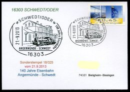 87358) BRD - SoST-Karte 18/325 - 16303 SCHWENDT/ODER Vom 21.9.2013 - 140 Jahre Eisenbahn Angemünde - ~, 1B-Dampflok - Marcofilia - EMA ( Maquina De Huellas A Franquear)