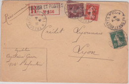1915 - ENVELOPPE RECOMMANDEE Du SP 70 Pour LYON - SEMEUSE - 1906-38 Säerin, Untergrund Glatt