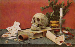 NATURE MORTE Avec CARTES à JOUER / DÈS / CRÂNE - PLAYING CARDS / SKULL / DICES - C. P. ANCIENNE / VINTAGE ~ 1910 (p-032) - Cartas