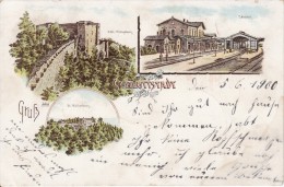 SELESTAT-SCHLETTSTADT (Bas-Rhin)Lithographie Haut-Koenigsbourg-Mont-Sa Int-Odile- GARE-Juin 1900 - VOIR 2 SCANS - - Selestat