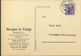 Ganzsache Rudolstadt 2.2.1955 Erger & Voigt Leipzig Platz Des Friedens 10 II. St - Cartes Postales - Oblitérées