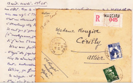 ALGERIE - 1946 - LETTRE RECOMMANDEE Par AVION De MASCARA Pour CERILLY - COQ + GANDON - Cartas & Documentos