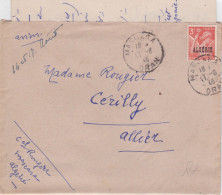 ALGERIE - 1946 - LETTRE Par AVION De MASCARA Pour CERILLY - IRIS SEUL SUR LETTRE - CACHET MILITAIRE AU DOS - Briefe U. Dokumente