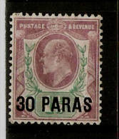 BRITISH LEVANT 1909 30pa On 1½d PALE DULL PURPLE AND GREEN SG 16 CHALK SURFACED PAPER MOUNTED MINT Cat £20 - Brits-Levant