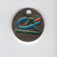 Jeton  De  Caddie  Argenté  Banque,  C A, Crédit  Agricole  Verso  1 € - Trolley Token/Shopping Trolley Chip