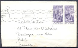 LETTRE  Cachet   VAXJO    Le 25 6 1966  Affranchie Avec Bande DE 2 TIMBRES  Centenaire Du Musee National - Storia Postale