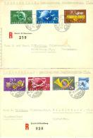 Schweiz 1949 Zürich Mi. 521 - 524 UPU + Mi. 504 Rheinfall 2 R-Briefe Nach Deutschland - Briefe U. Dokumente