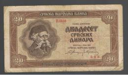 SERBIA - 20 Dinara 1941 Circulado  P-25 - Serbia