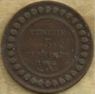 TUNISIA  FRANCAICE 5 CENTIMES INSCRIPTIONS FRONT ARABIC WRITING BACK 1893-1310 VF+ KM? READ DESCRIPTION CAREFULLY !!! - Tunesien