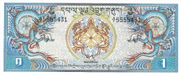 BHUTAN 1 NGULTRUM BLUE MOTIF DRAGON FRONT BUILDING MONASTERY BACK ND(1981) P.5 UNC READ DESCRIPTION !! - Bhutan