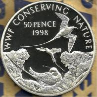 ASCENSION ISL  50 PENCE BIRD WWF CONSERVATION FRONT QEII HEAD BACK 1998 SILVER PROOF KM10a READ DESCRIPTION CAREFULLY!! - Ascensione