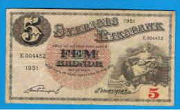 SUECIA - 5 Kronur 1951 Circulado  P-33 - Suecia