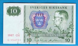 SUECIA - 10 Kronur 1987 Poco Circulado   P-52 - Suecia