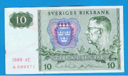 SUECIA - 10 Kronur 1989 Poco Circulado   P-52 - Suecia