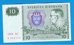 SUECIA - 10 Kronur 1989 Poco Circulado   P-52 - Suecia