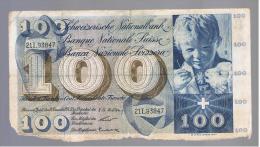 SUIZA - SWITZERLAND - SUISSE - 100 Francs 1958 Muy Circulado  P-49 - Suiza