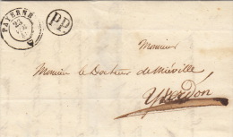 Lettre Payerne - Yverdon En 1849. Cachet Arrivée Yverdon 24.9.1849. Taxée 2  /  W. 1803/ 2, 1805 /4 - ...-1845 Préphilatélie