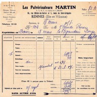 Facture Les Pulvérisateurs MARTIN De RENNES (35) De 1957 - Sport & Tourismus