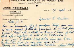 Correspondance, Lettre De La Ligue Régionale D´anjou, Volley-ball, De 1946, - Andere & Zonder Classificatie