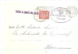 75980)SEGNATASSE SU CARTOLINA POSTALE CON TASSA CARICO DESTINATARIO BOLLI OVALE ETARGHETTA - Impuestos