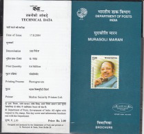 INDIA, 2004, Thiru Murasoli Maran, (Writer And Statesman), Folder - Cartas & Documentos